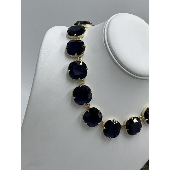 J. Crew Glass Cobalt Crystal and Cream Enamel Sides Square Gold Tone Necklace - Picture 5 of 8